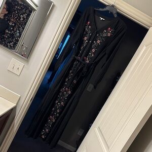 Baltic Born Black Maxi Dress with Floral Embroidery